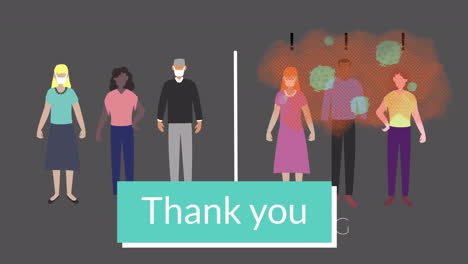 animation of thank you text over digital icons on black background