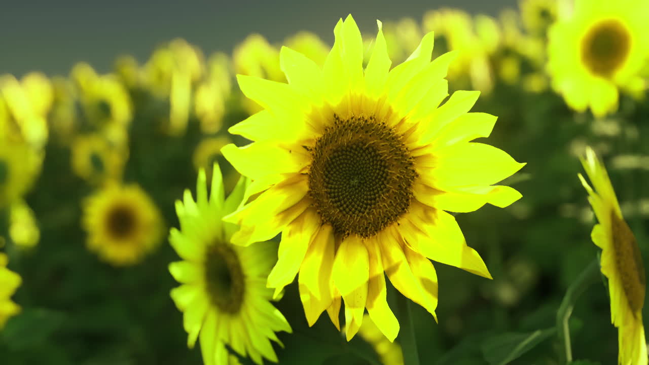 Vibrant sunflowers blooming in a lush green field during bright daylight