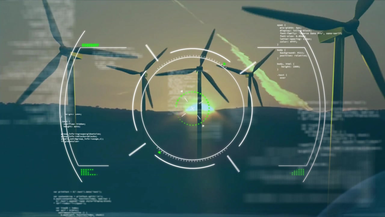 Augmented reality HUD starting scan with reticle fading in, analyzing turbine blades diagnostics