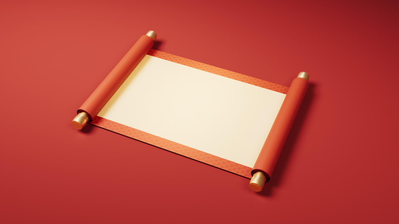 중국 고대 레드 릴 배너 3d 렌더링