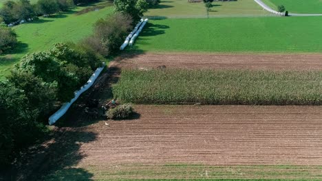 amish farmers harvesting there fall crops as seen by drone