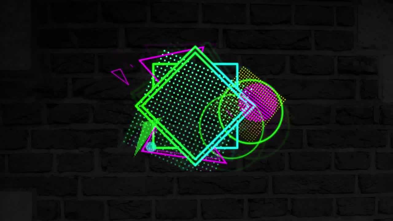 animación de formas en un fondo de ladrillo