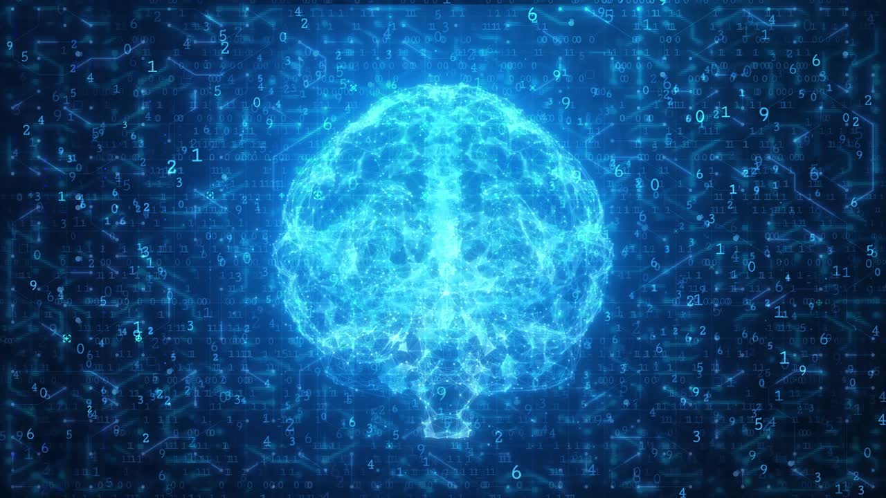 AI Artificial intelligence digital brain animation over computer circuit