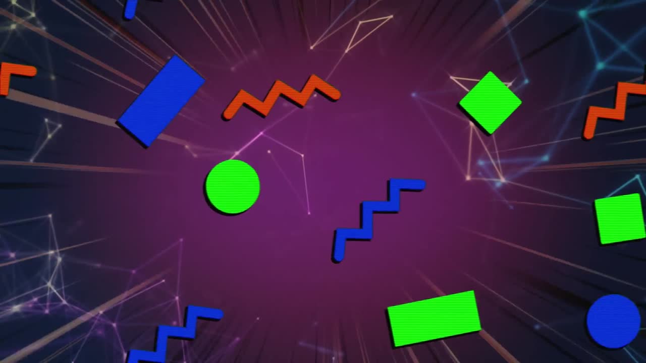 animación de diversas formas que se mueven sobre un fondo púrpura