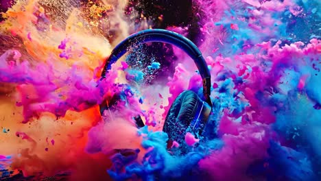 a pair of headphones with colorful powder coming out of them