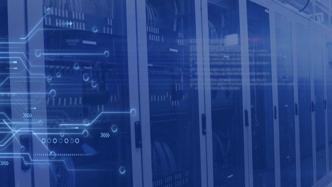 Animation of data processing over servers and computer circuit board