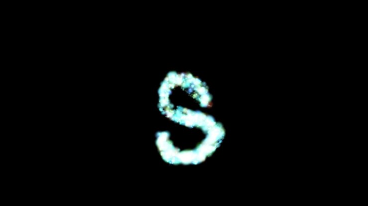Lettera S luminosa di particelle blu su sfondo trasparente