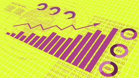 animation of financial data processing over yellow background