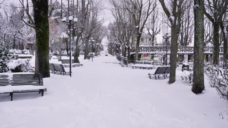 snow covered garden of villa comunale, guardiagrele, abruzzo, italy