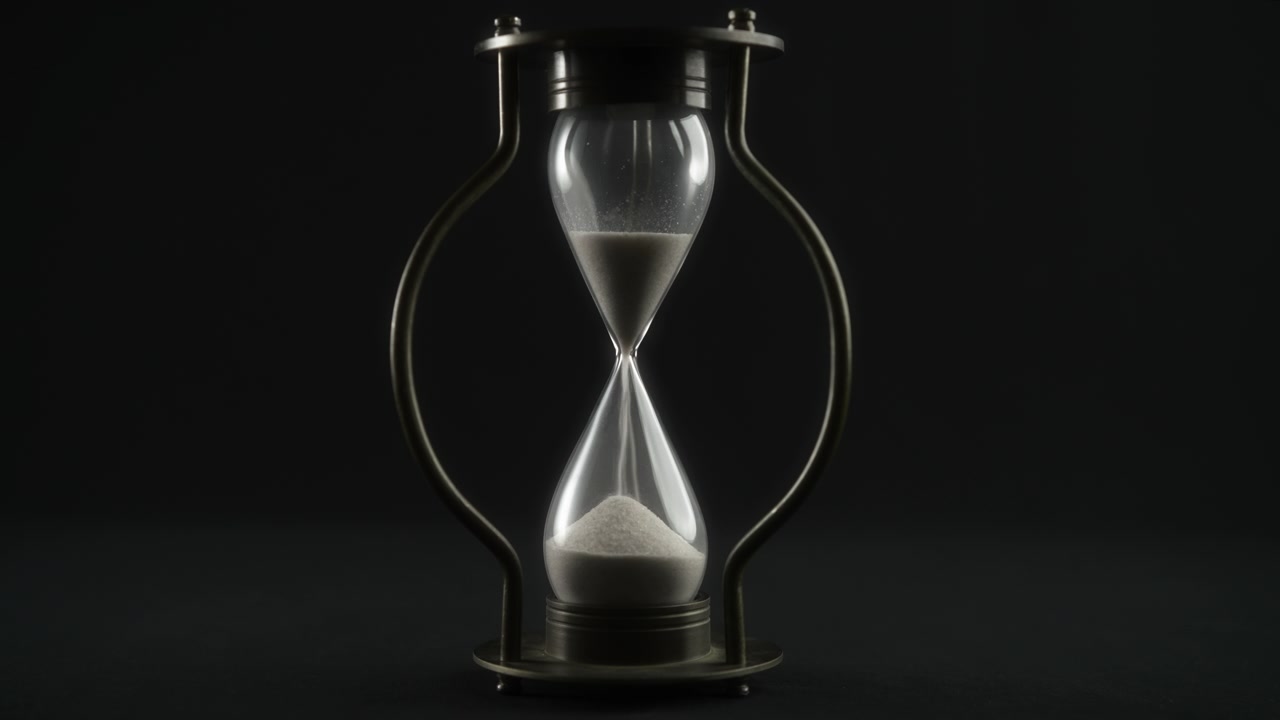 Vintage Hourglass Measuring Time on Black Background