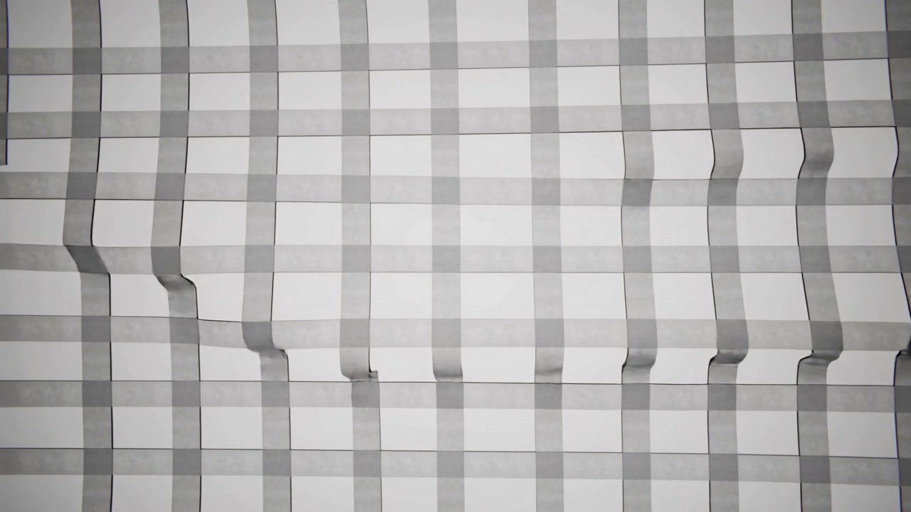 Starting on left, checkered panel rippling in close-up, producing vertical pleats and settling