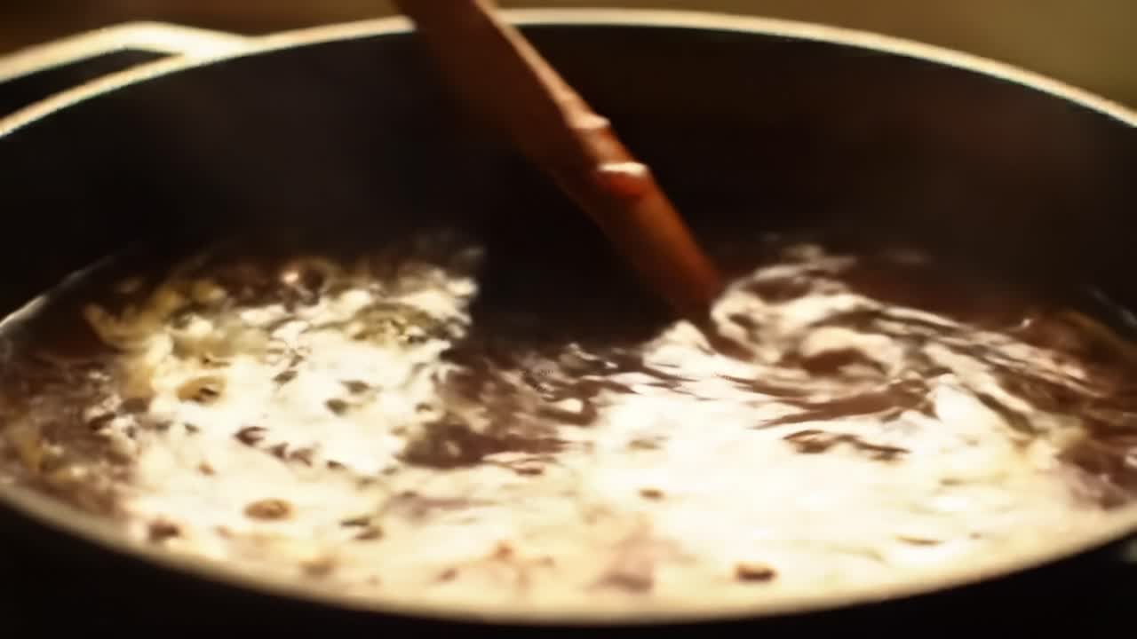 A Step-by-Step Guide to Perfecting Your Culinary Skills: A Close-Up on the Art of Stirring a Rich Sauce in a Pan for Flavor Infusion and Texture Development