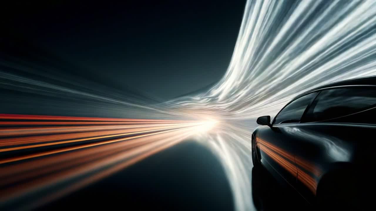 Dynamic Motion of a Car with Speeding Lights in a Dark Space, Capturing the Essence of Speed, Technology, and Modern Design in an Abstract Environment