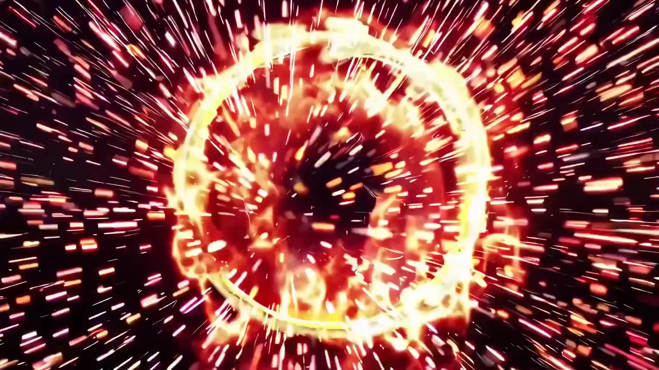 Portale di fuoco dinamico in espansione con luce intensa e scintille