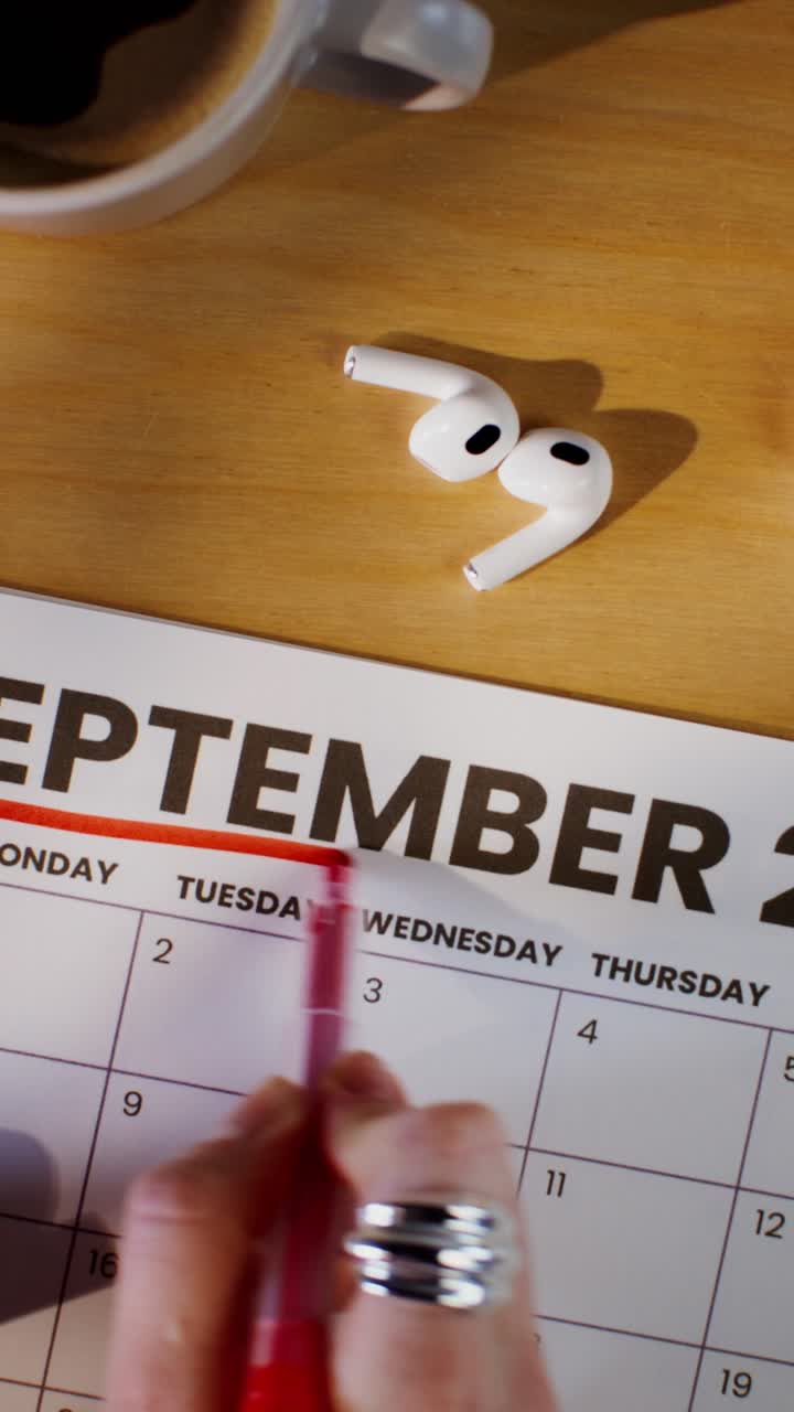 September Calendar with Coffee and Earbuds