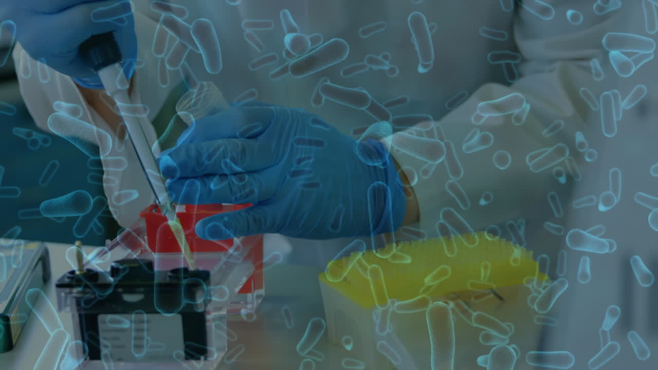 animación de células de coronavirus sobre la ciencia en el laboratorio