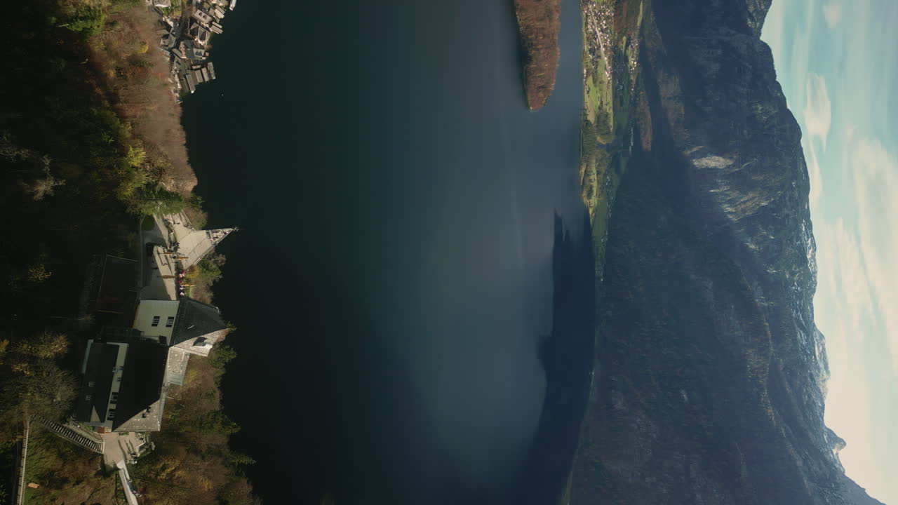 Aerial View of Hallstatt Lake and Mountains
