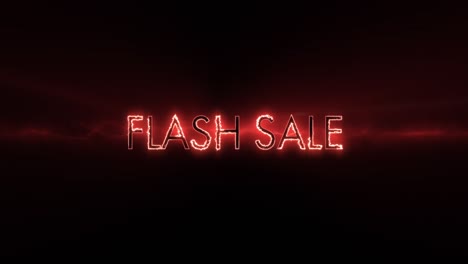 neon red flash sale text appearing against a black screen 4k