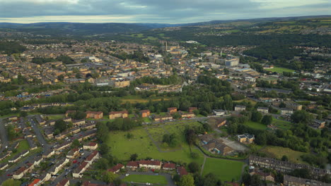 high establishing drone shot over shipley bradford suburbs