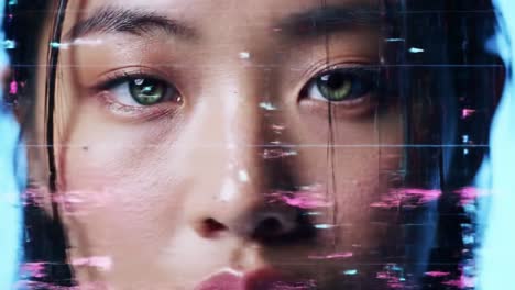 a close-up view of a person's face combines digital and artistic effects, highlighting issues of identity and perception in contemporary society. the striking visuals evoke thought and emotion.