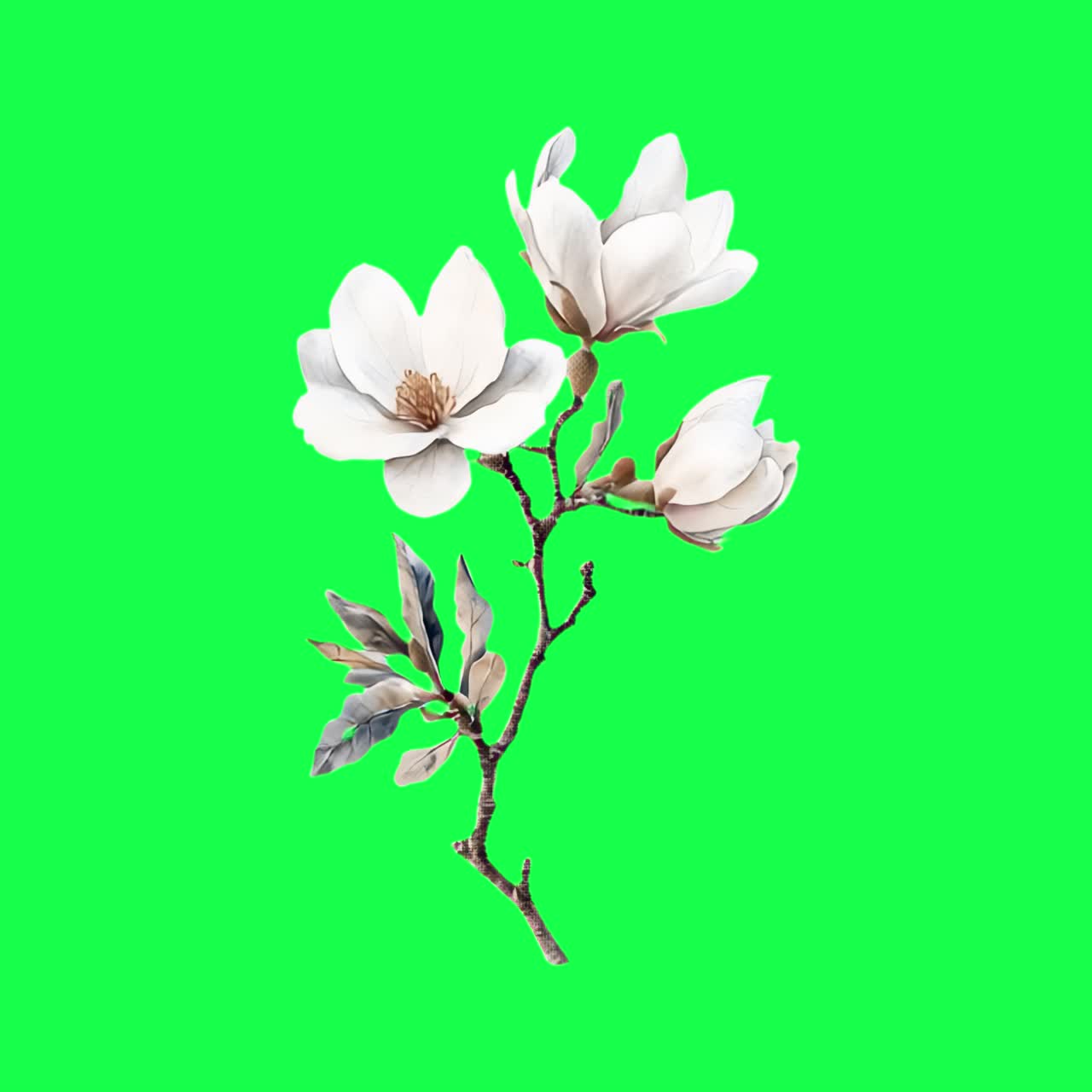 Elegant white magnolia flowers branch animation, transparent 4K video ...