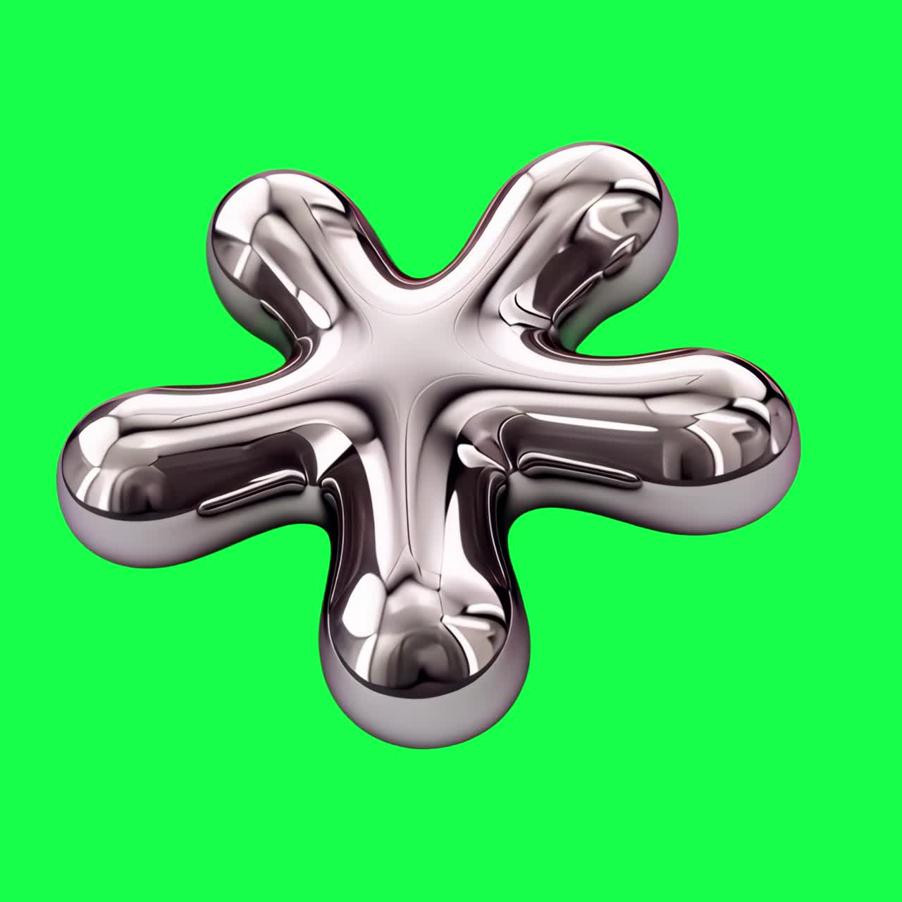 Shiny abstract metallic shape art animation, transparent 4K video, green screen
