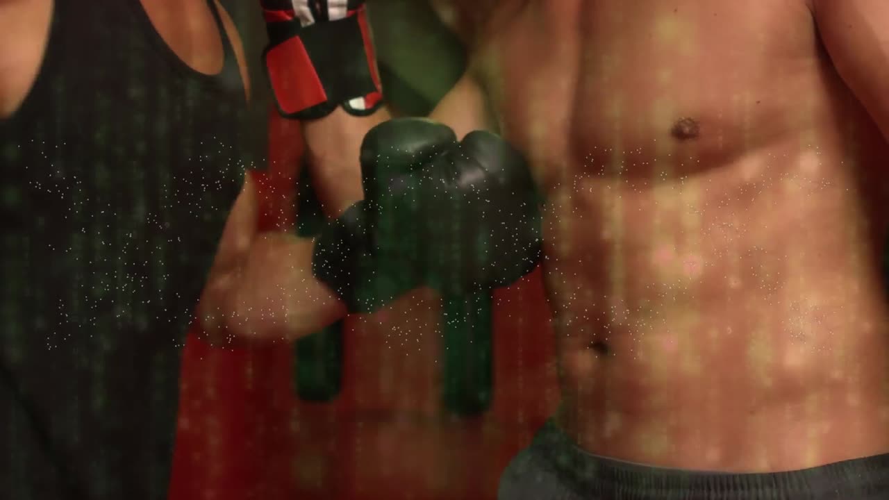 회전하는 dna 가닥과 권투 선수에 대한 데이터 처리와 함께 디지털 인터페이스의 애니메이션