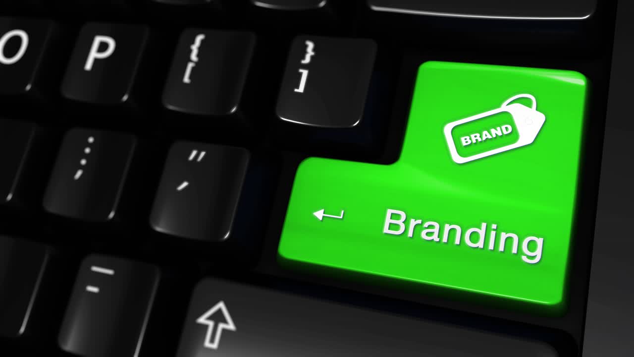 07 branding moving motion on green enter button on modern computer keyboard with text and icon