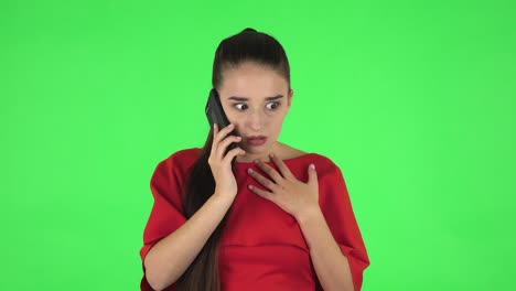 woman on phone, expressing concern