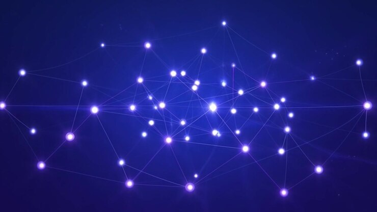 Connessione di rete digitale astratta con nodi e linee luminosi