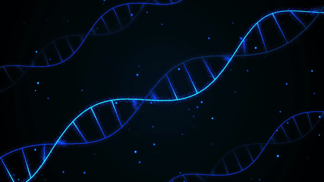 DNA strand with binary coding, processing scientific data in animation scene