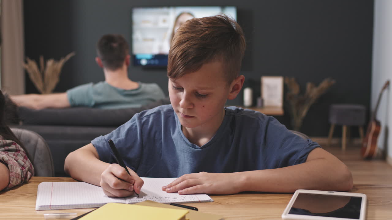 12-Year-Old Boy Doing Homework