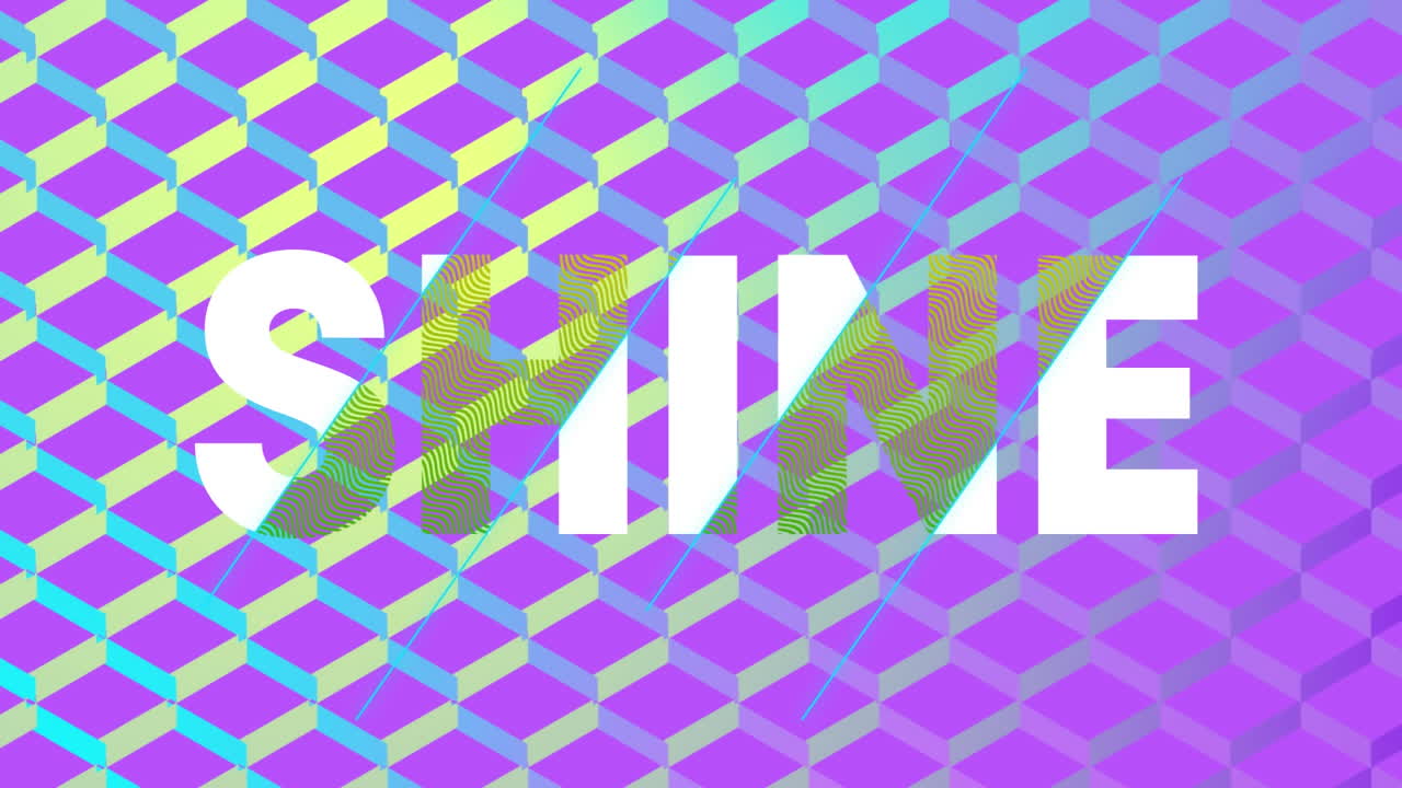 보라색 배경에 반 ⁇ 이는 파란색 mesh 위에  ⁇ 색과 초록색 텍스트의 반 ⁇ 이는 애니메이션