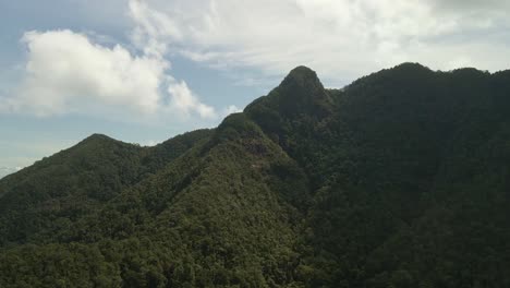 aerial orbit footage of rain forest covered mountain on a tropical island in thailand