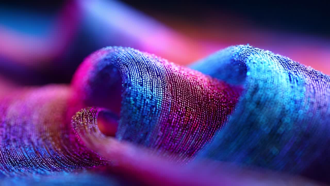 A Close-Up Exploration of Vibrant Textiles: An Intricate Play of Colors and Patterns in Flowing Fabric That Captivates the Viewer with Its Depth and Textural Beauty