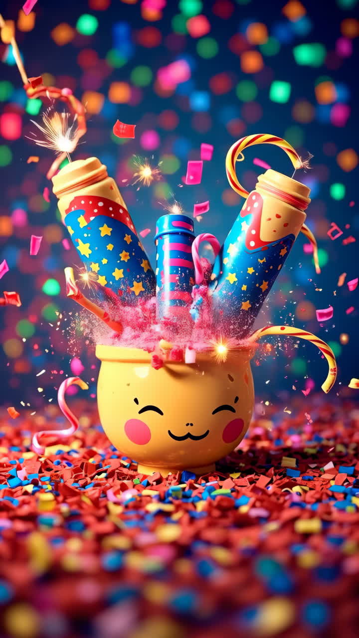 Festive Party Celebration with Sparkling Poppers and Confetti