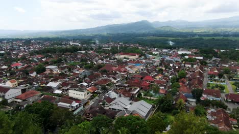 township of magelang in central java, indonesia, aerial drone view