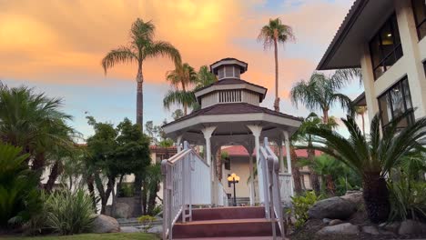 picturesque pergola in a tropical climate during a golden sunset