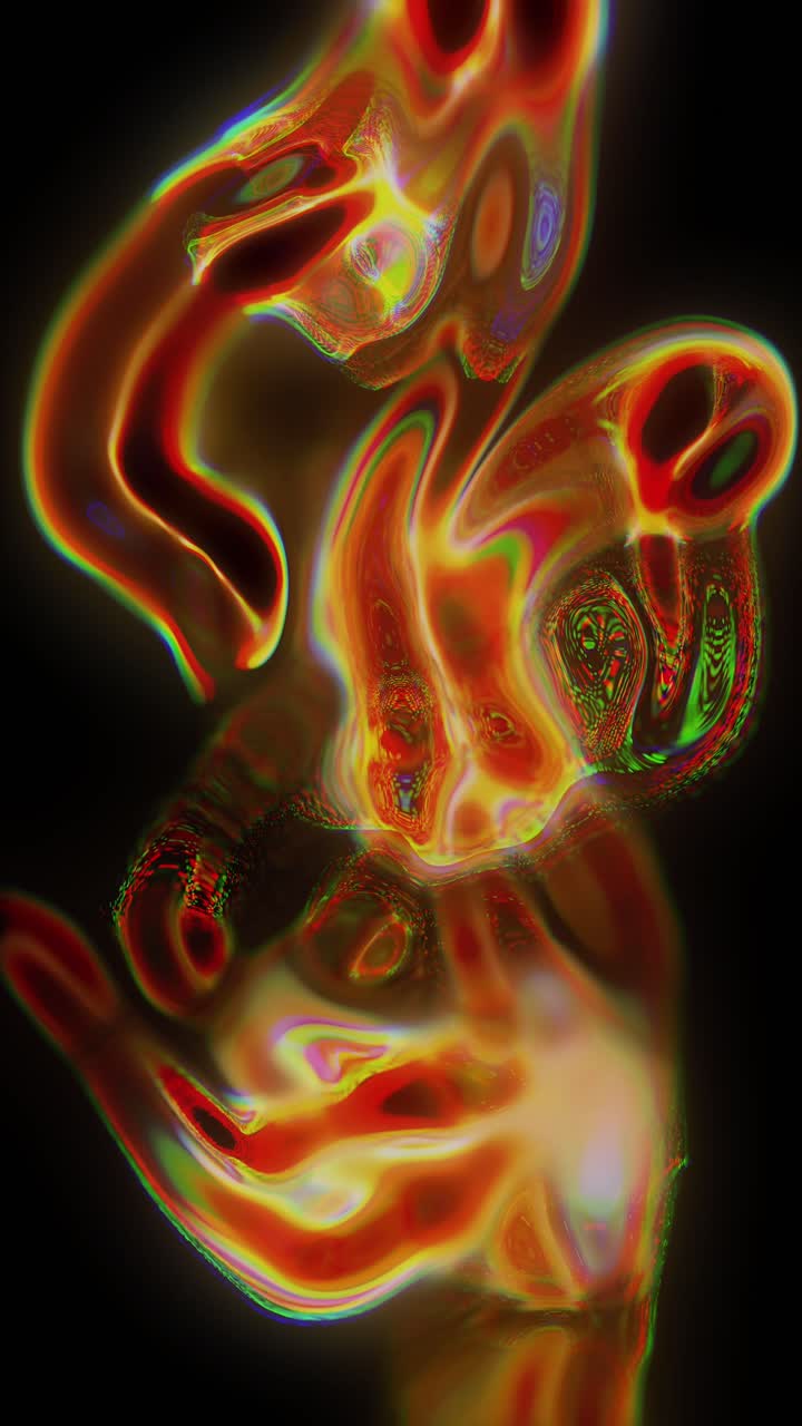 Vertical abstract animation of warm colored distorted liquid that resembles organic creature for creative stories