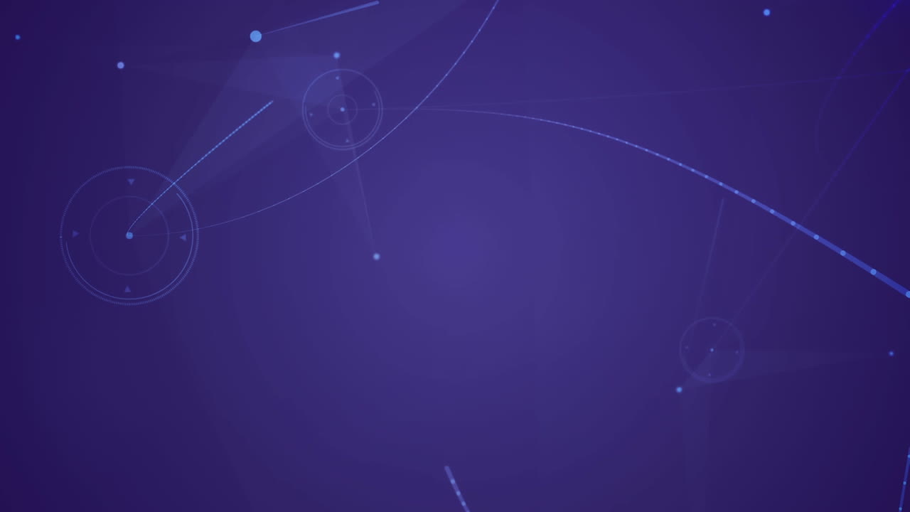 animación de una red de conexiones con triángulos y puntos rojos sobre fondo púrpura