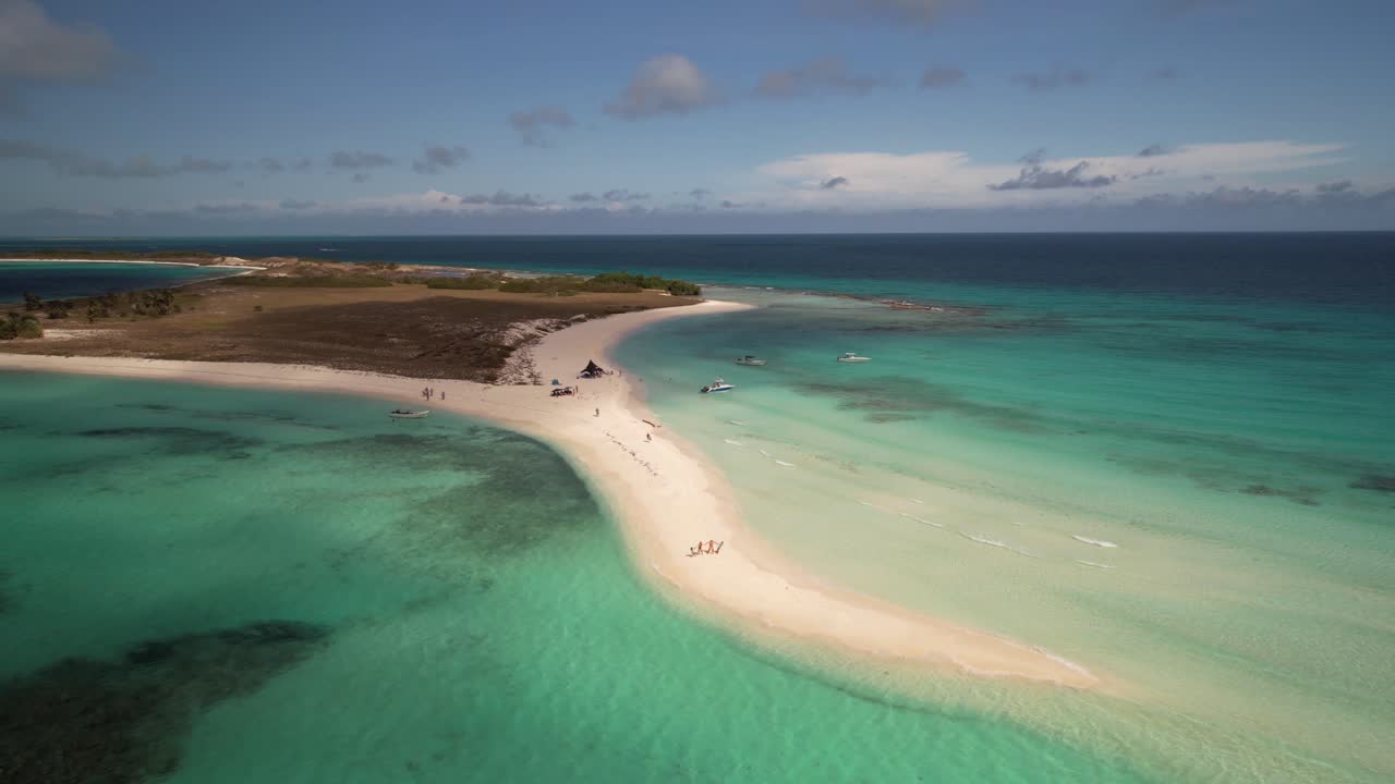 Family Fun in the Sun: Caribbean Beach Vacation, Cayo de Agua island, Los Roques, drone shot
