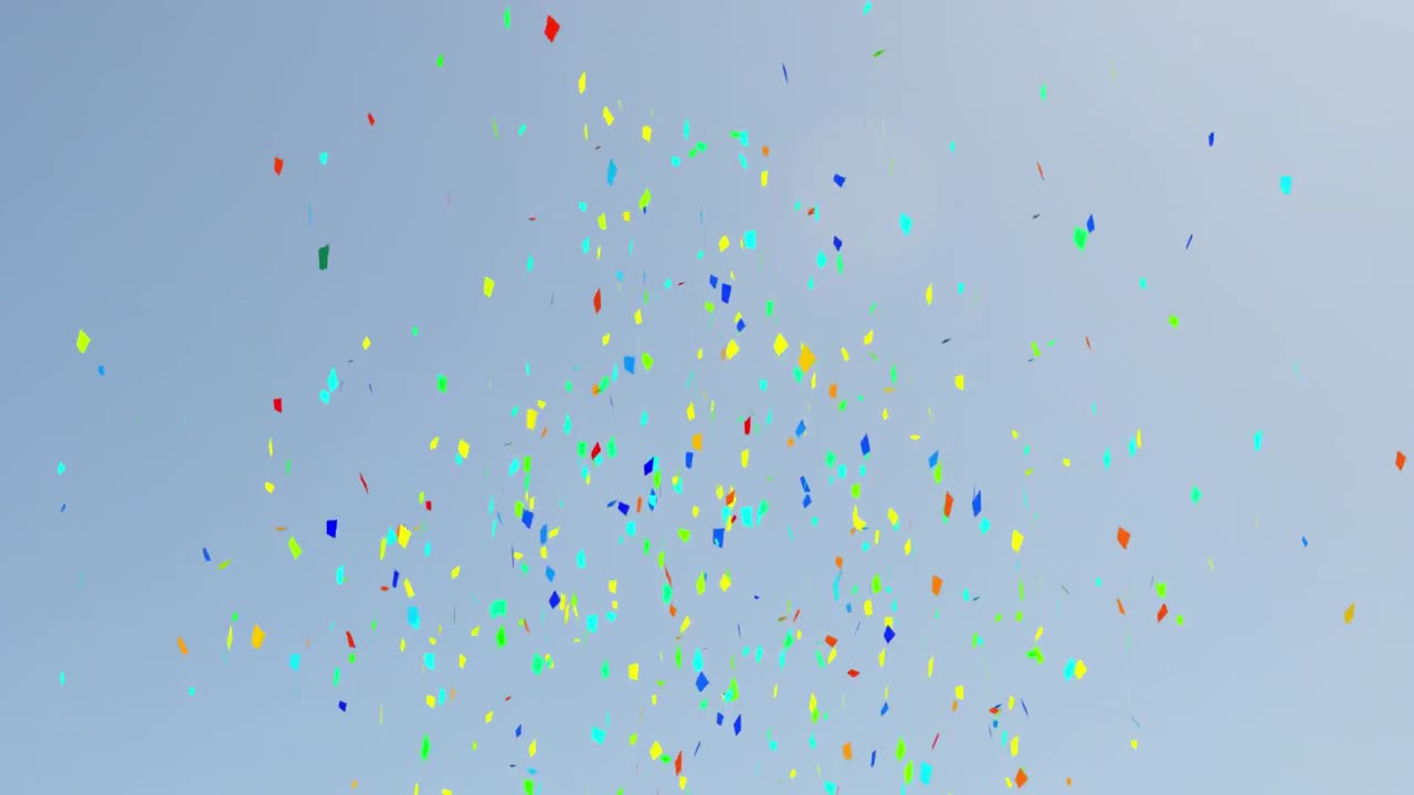 공에 뛰어드는 두 명의 축구 선수 위에 떨어지는 콘페티의 애니메이션