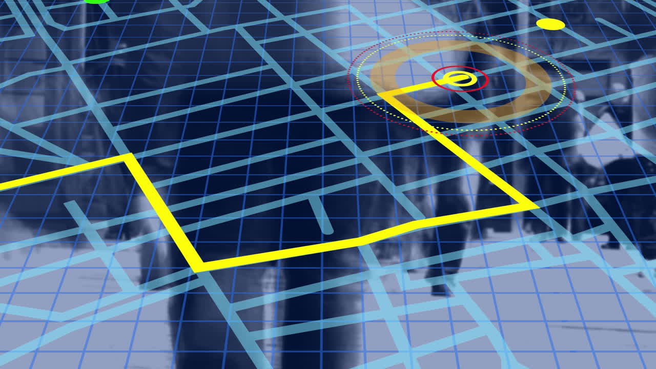 거리에서  ⁇ 는 사람들의 낮은 부분에 대한 지도 내비게이션 라인 계획