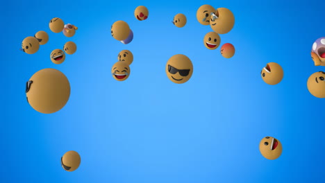 emoji icons flying on blue background 4k