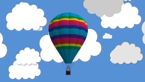 globo de aire caliente con rayas de arco iris flotando entre las nubes animación