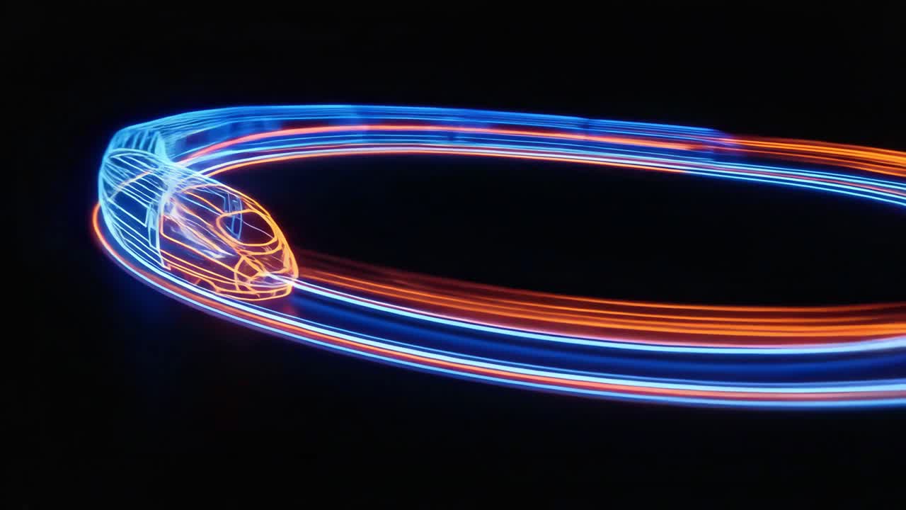 Futuristic Neon Train Moving with Glowing Light Trails
