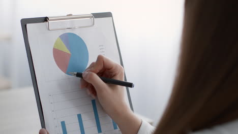 mujer revisando gráficos de negocios