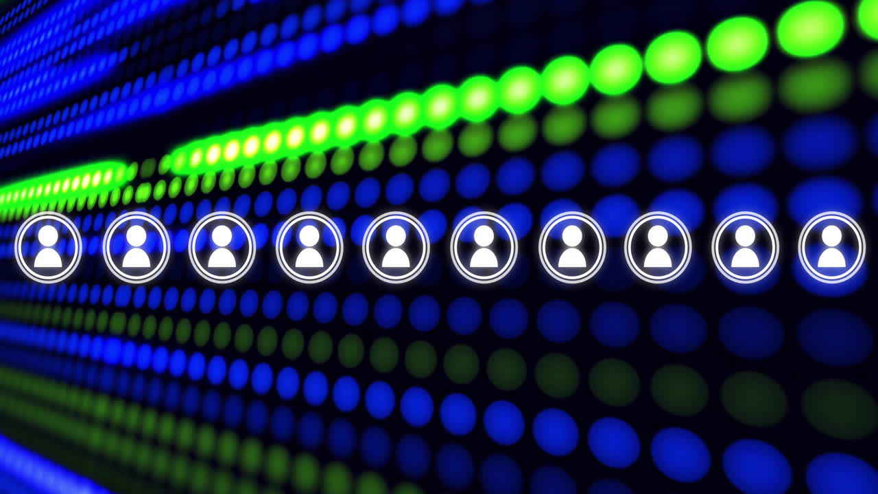 User icons animation over blue and green dotted background