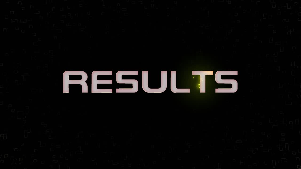 Electrified flashing RESULTS animated graphic in white yellow and black