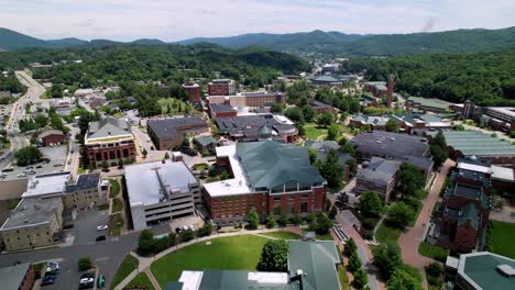 Aerial-Pullout-Appalachian-State-University-Campus-in-Boone-NC,-Boone-North-Carolina